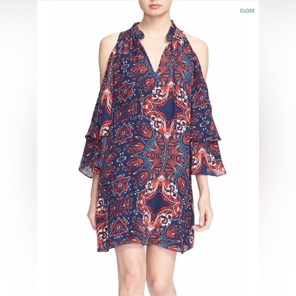 Parker Anastasia Cold-Shoulder Silk Shift Dress, Bandana Sz M - Picture 8 of 16